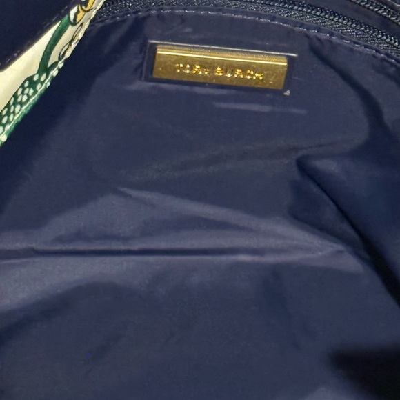 Tory Burch Cream Floral Canvas Tote with Navy Leather Trim - Picture 3 of 3